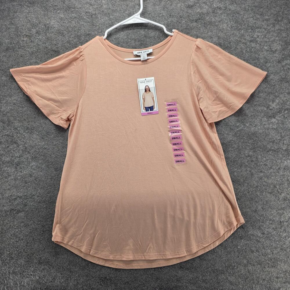 Nine West T-Shirt Womens S Pink Flutter Sleeve Basic Viscose Spandex Casual